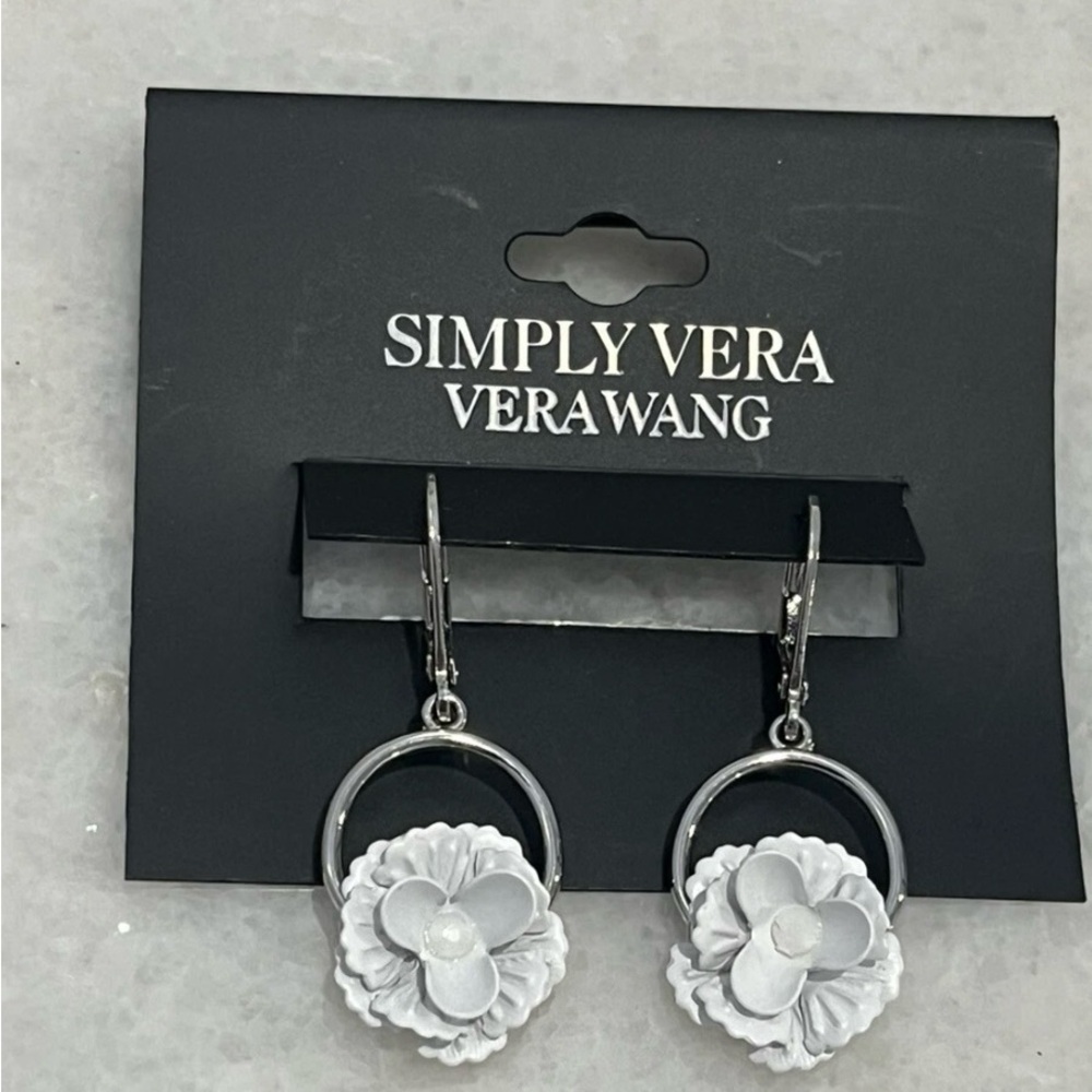 Simply Vera Vera Wang Earrings Silver and White Flowers - NWT